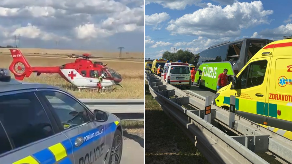 Česko: Srážka autobusu na dálnici.  Zraněno je téměř 70 lidí