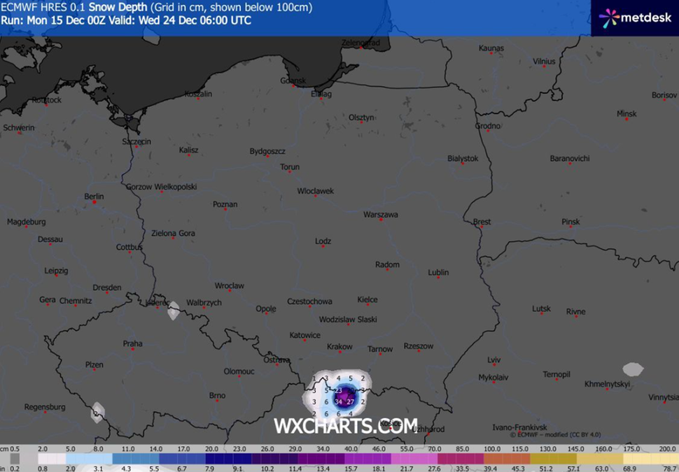 W okolicach świąt na terenach podgórskich warstwa śniegu może się utrzymać w rejonie Małopolski