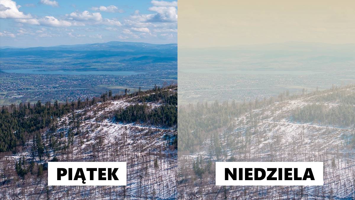Porównanie krajobrazów w Beskidach w piątek i w niedzielę. Fot. TwojaPogoda.pl