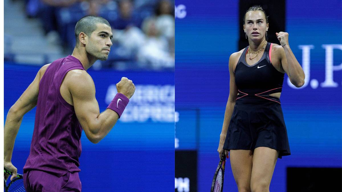 Carlos Alcaraz i Aryna Sabalenka świętują zdobycie punktu podczas meczów na US Open.