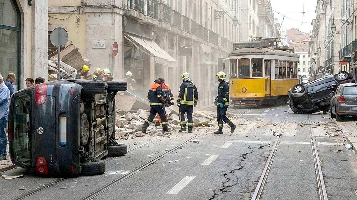 Artystyczna wizja skutków trzęsienia ziemi w Lizbonie. Fot. Pixabay.