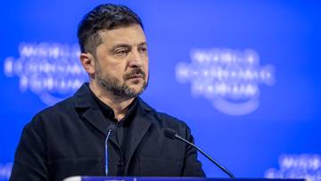 Wołodymyr Zełenski przemawia na forum w Davos.