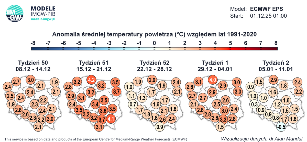Prognozy pogody wskazują na ocieplenie w grudniu i niepewność co do białych świąt