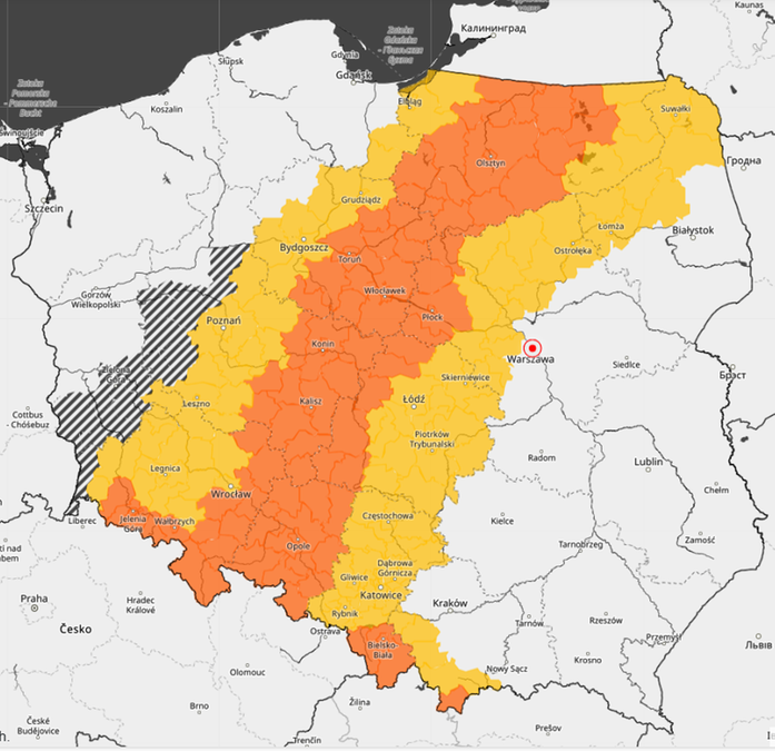 Ostrzeżenia IMGW pierwszego i drugiego stopnia przed intensywnymi opadami śniegu w Polsce