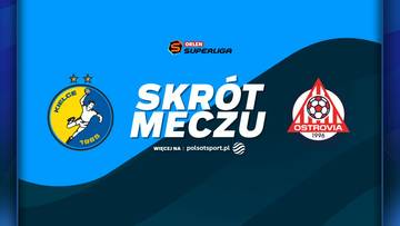 Grafika z herbami drużyn Industria Kielce i Rebud KPR Ostrovia Ostr&oacute;w Wielkopolski oraz napisem "SKR&Oacute;T MECZU".