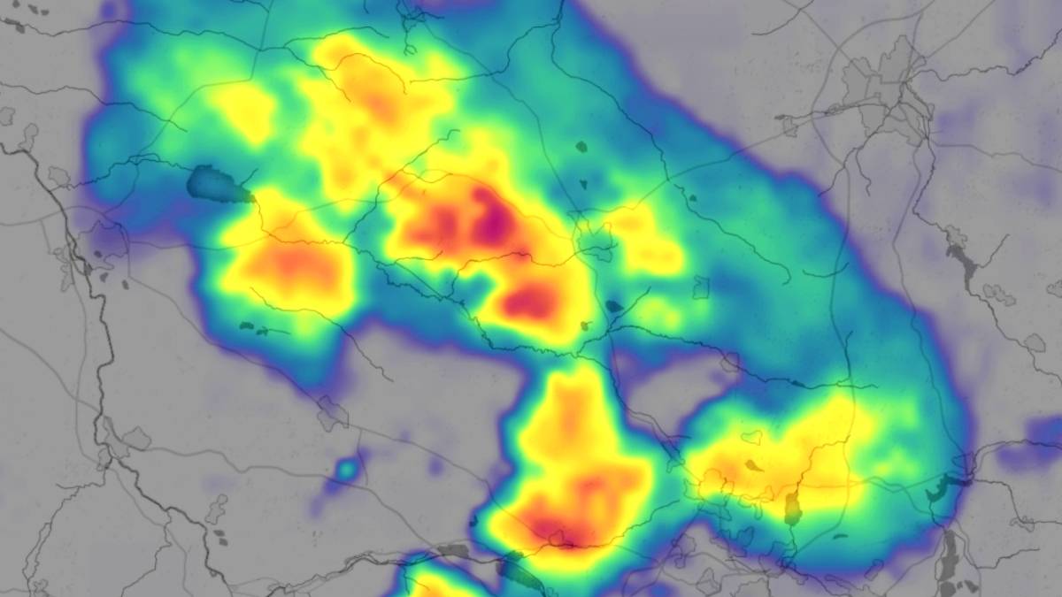 Strefy opadów deszczu. Fot. windy.com