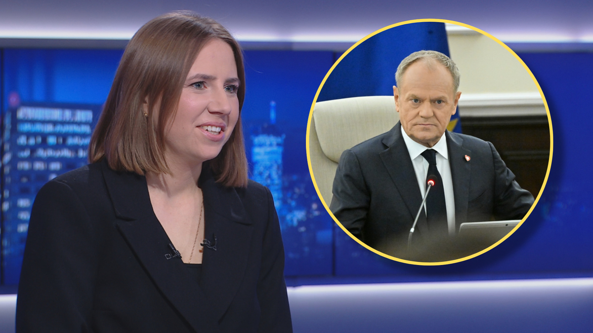 Wstawka z portretem Donalda Tuska na zdjęciu z Anną Bryłką.