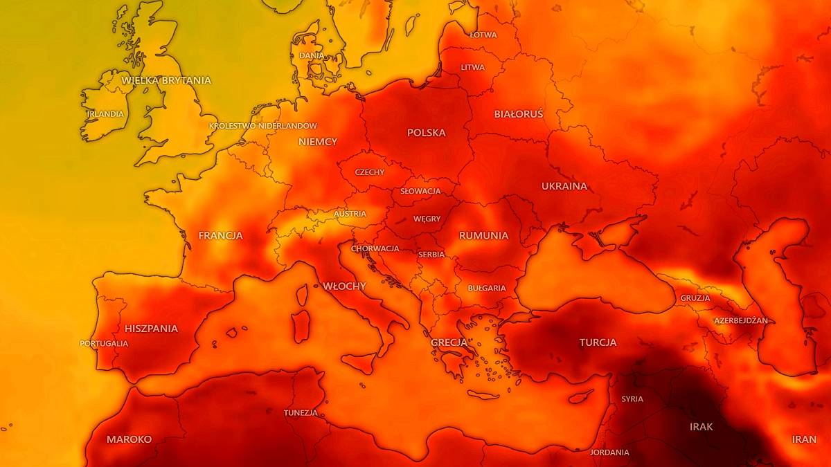 Fala upałów niemal w całej Europie. Fot. Windy.com
