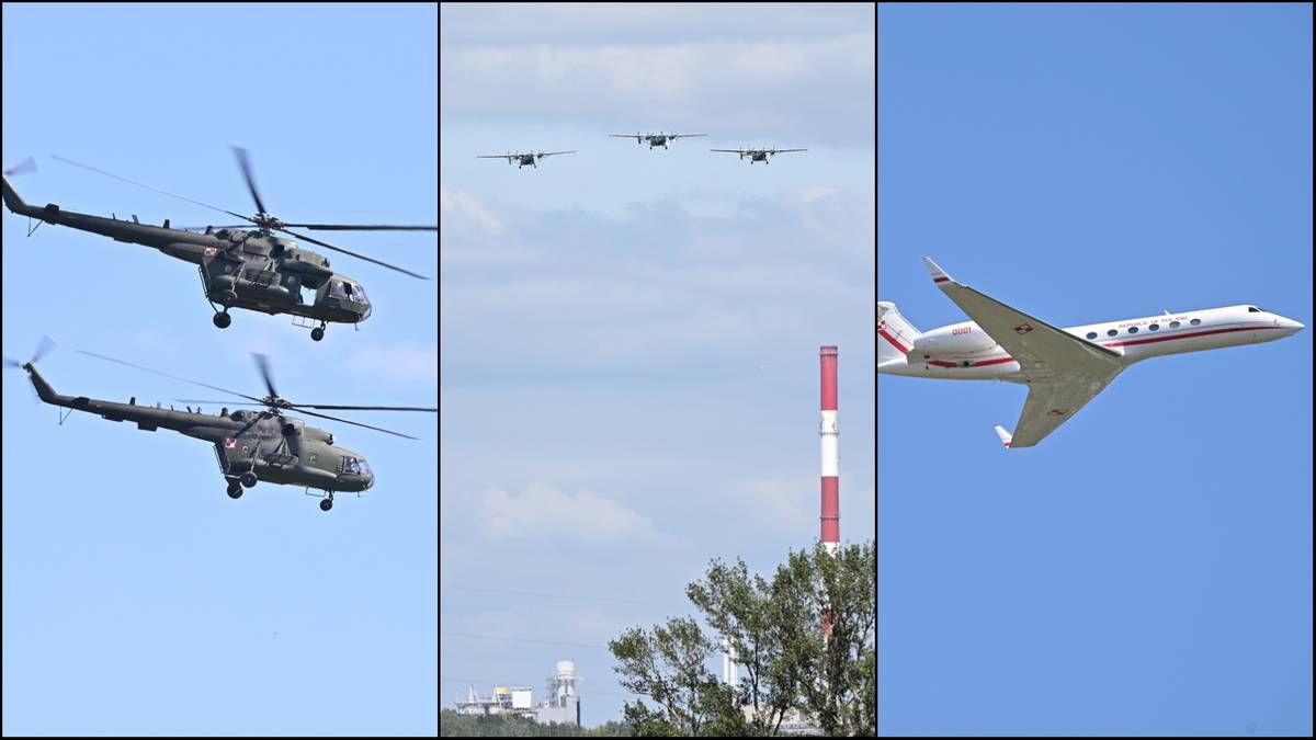 A spectacular flight of planes and helicopters over Warsaw. The army is preparing for a parade