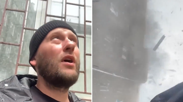 Wojna Rosja-Ukraina. Wstrząsające wideo. Rakieta uderzyła w budynek tuż nad wolontariuszem