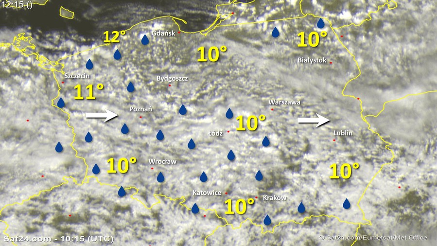 Zdjęcie satelitarne w dniu 6 października 2017 o godzinie 12:15. Dane: Sat24.com / Eumetsat.