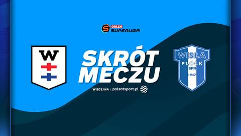 Logo PGE Wybrzeże Gdańsk, napis "SKR&Oacute;T MECZU" oraz logo ORLEN Wisła Płock na niebieskim tle.