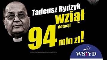 Dwa pudła doniesień na PO za billboard z o. Rydzykiem i napis, że "wziął 94 mln zł dotacji" 