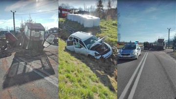Traktor rozpadł się na kawałki po zderzeniu z autem ze Słowacji. Winny zagraniczny kierowca