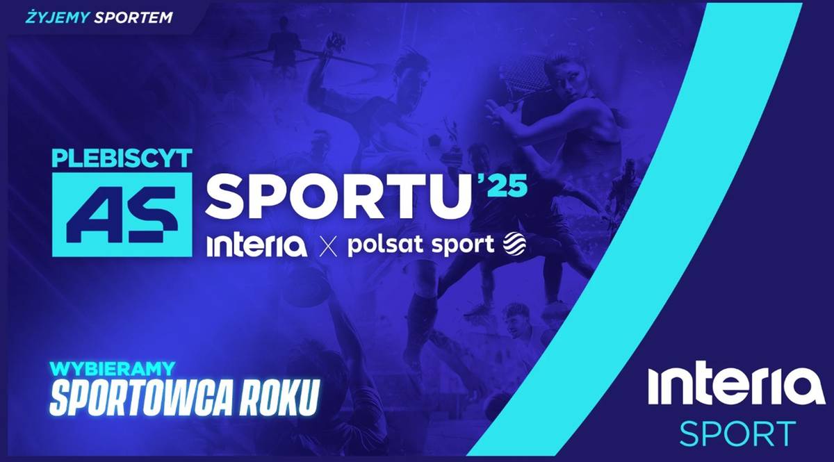 Logo plebiscytu "As Sportu 2025" z hasłem "Wybieramy Sportowca Roku" na tle sylwetek sportowców.