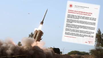 Ilustracja przedstawiająca start pocisku rakietowego z chmurą dymu i odpalonymi płomieniami, obok znajduje się dokument z tekstem.