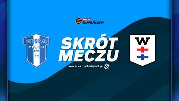 Grafika z napisem "SKR&Oacute;T MECZU" pomiędzy logotypami drużyn ORLEN Wisła Płock i PGE Wybrzeże Gdańsk, z herbami obu klub&oacute;w.