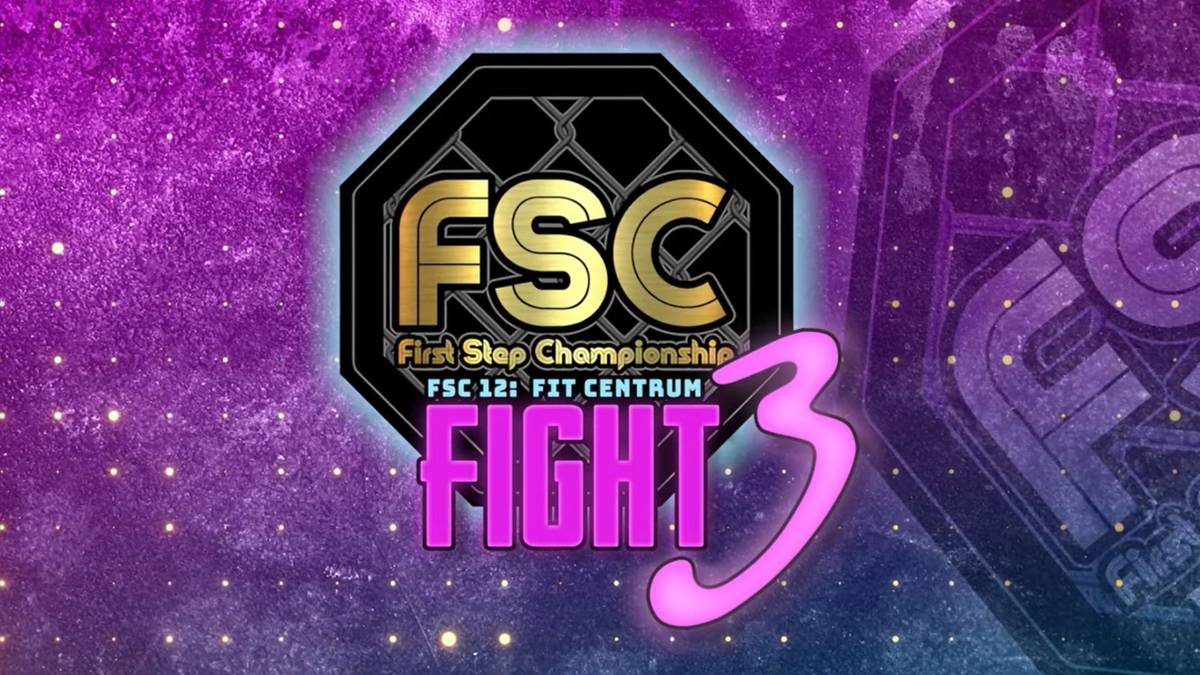 Logo First Step Championship 12 z napisem FIGHT 3 na fioletowym tle.