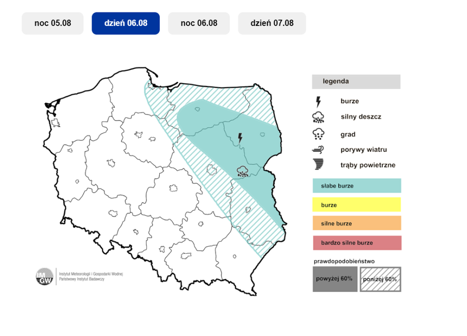 Prognoza burz na wtorek 6 sierpnia. Fot. IMGW