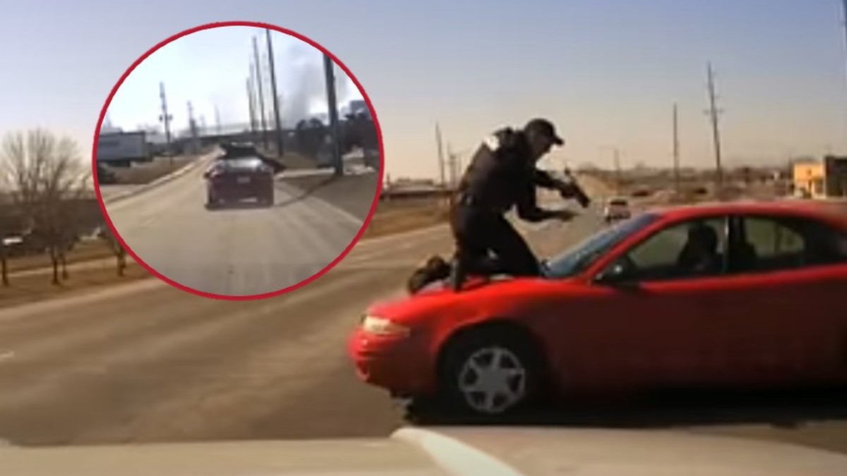 USA: Uciekał przed policją z funkcjonariuszem na masce samochodu