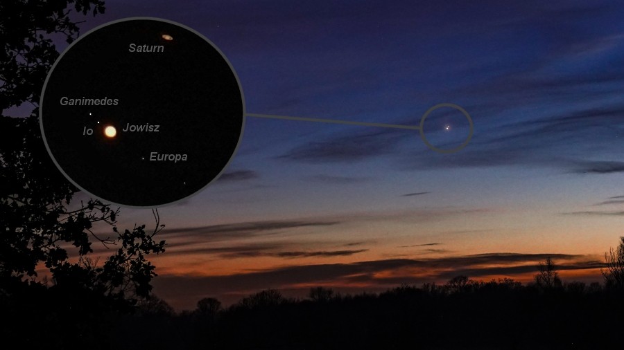 Wyjątkowo bliskie spotkanie Jowisza i Saturna w dniu 21 grudnia 2020 roku. Fot. TwojaPogoda.pl