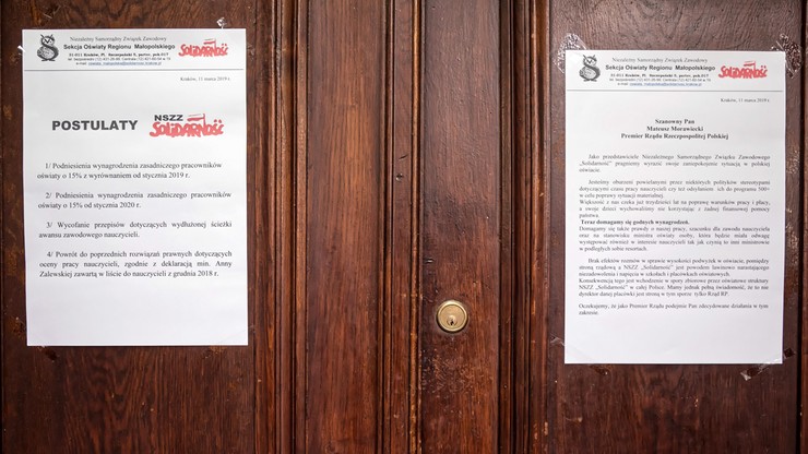 Kraków: nauczyciele z "Solidarności" rozpoczęli piąty dzień okupacji kuratorium