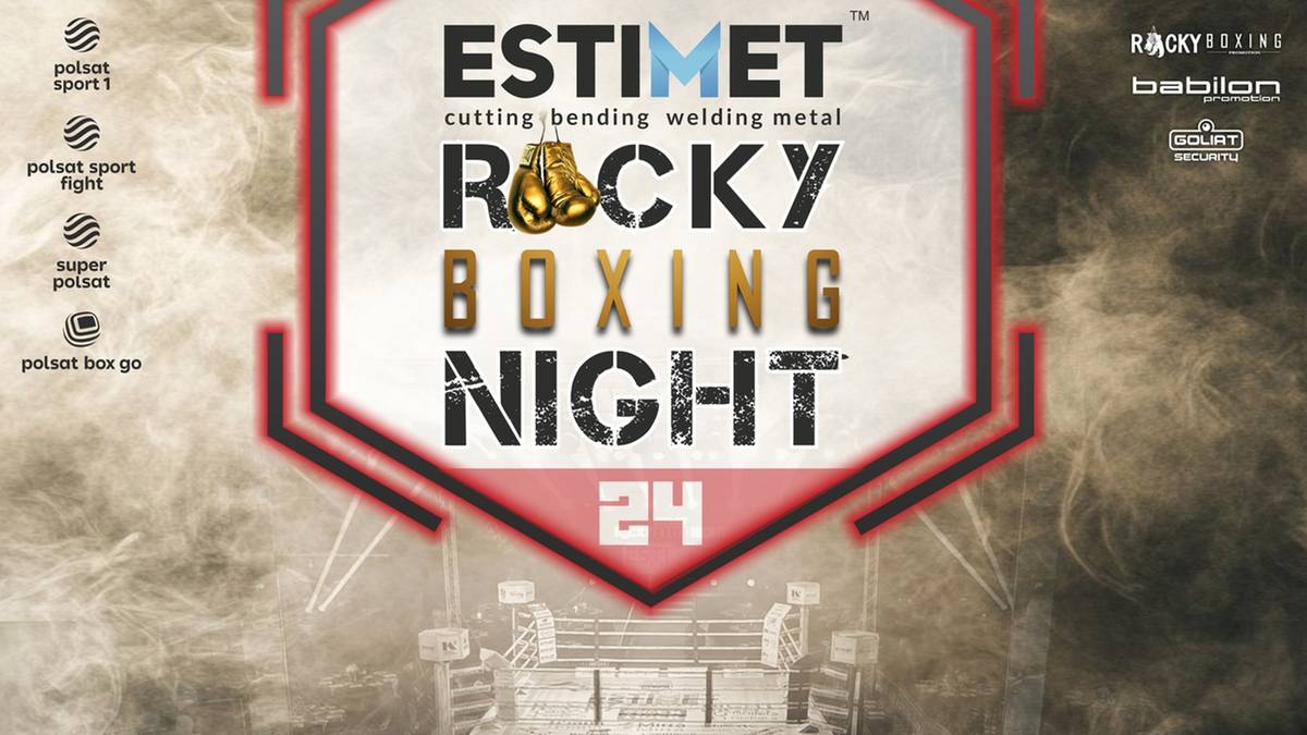 Plakat gali bokserskiej Estimet Rocky Boxing Night 24 z datą 25.04.26 i miejscem Kościerzyna.