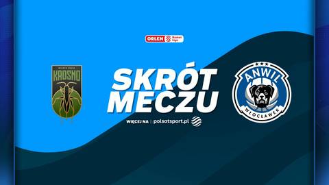 Grafika z napisem SKR&Oacute;T MECZU, herbem Miasto Szkła Krosno i logiem Anwil Włocławek.