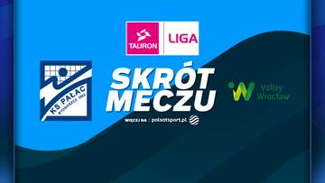 Grafika z napisem SKRÓT MECZU, logotypami Metalkas Pałac Bydgoszcz, #VolleyWrocław oraz logotypami Tauron Liga i Polsat Sport.